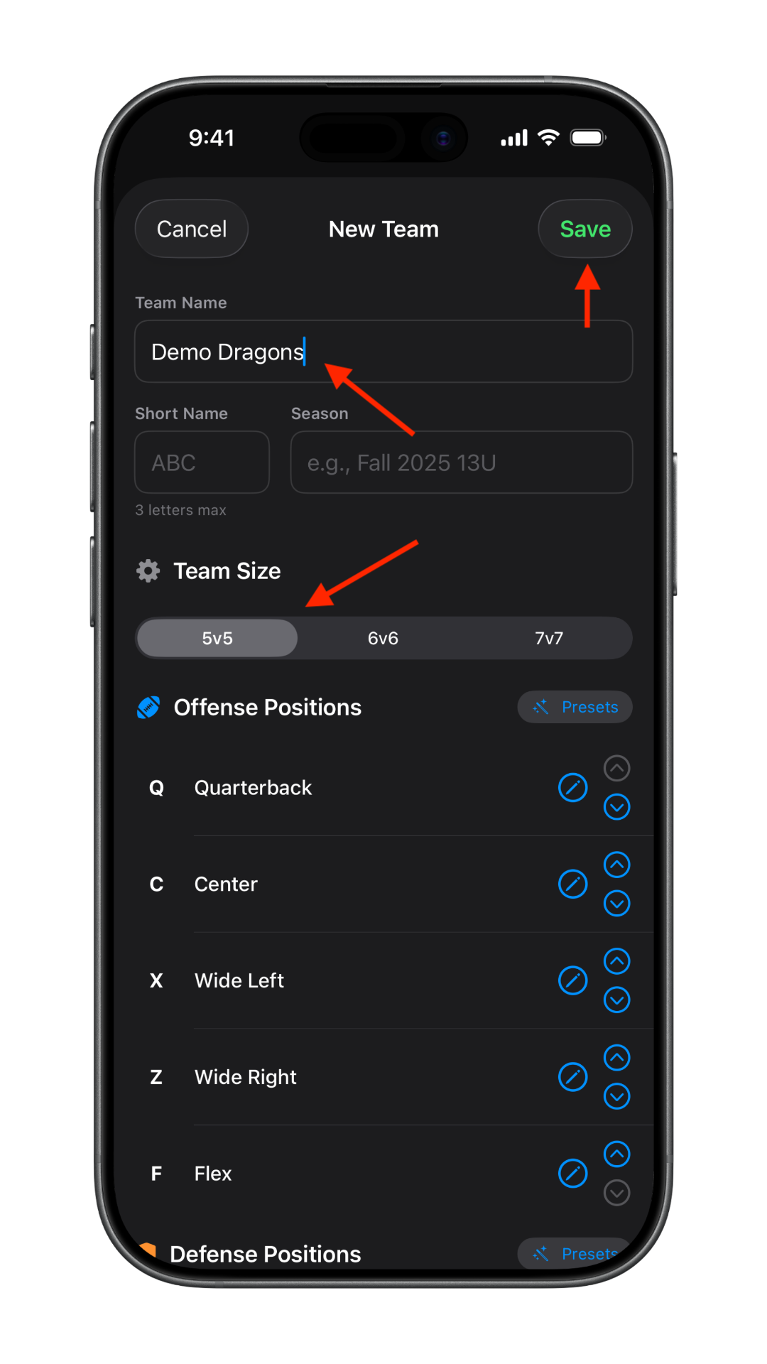Flag Huddle New Team form with Team Name, Short Name, and Season fields