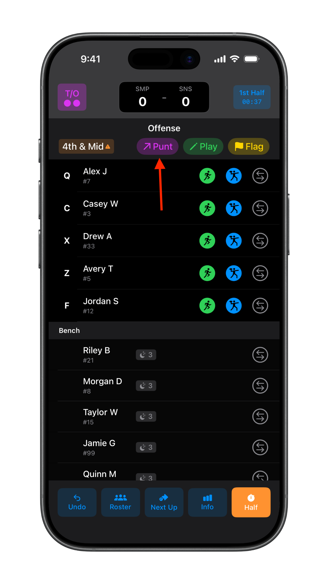 Last down screen with Punt option